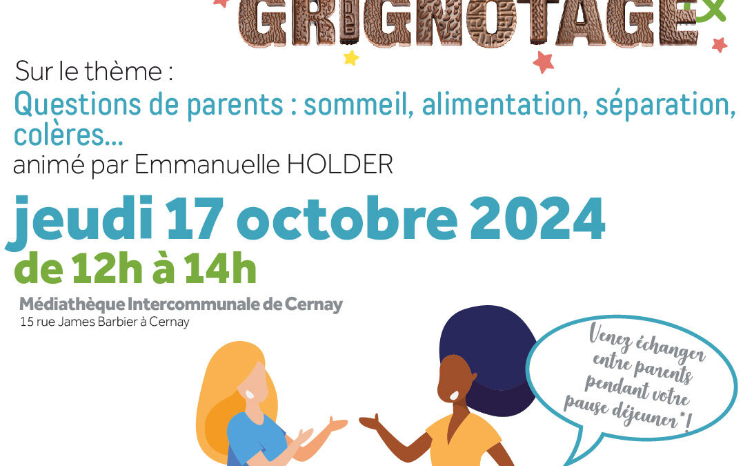 Rendez-vous « papotage et grignotage » à la Médiathèque Intercommuanale de Cernay le 17 octobre de 12h à 14h.