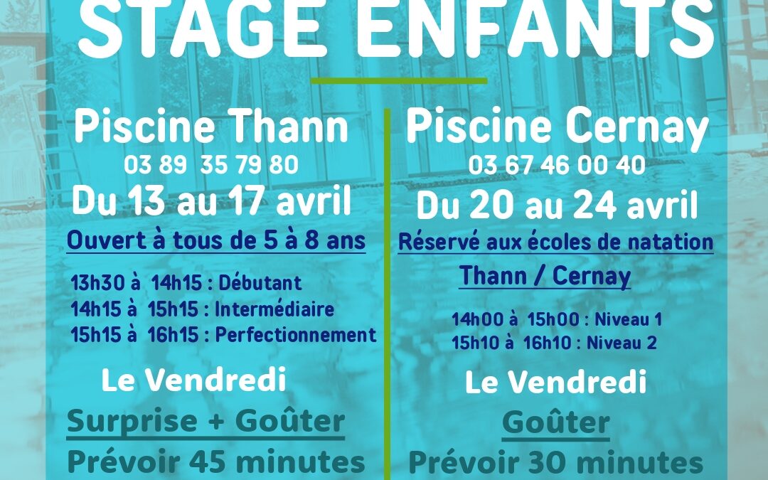 Stages de natation enfants pendant les vacances de printemps